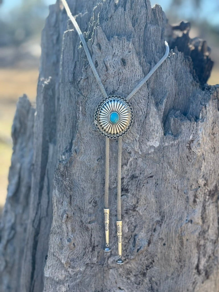 Western Concho Turquoise Bolo Necklace