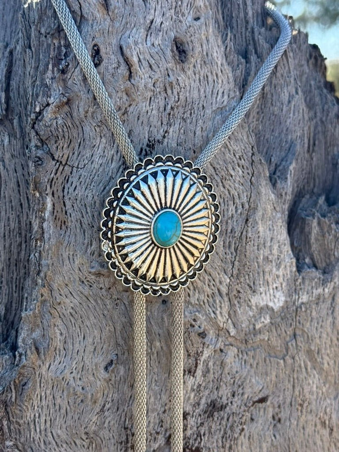 Western Concho Turquoise Bolo Necklace