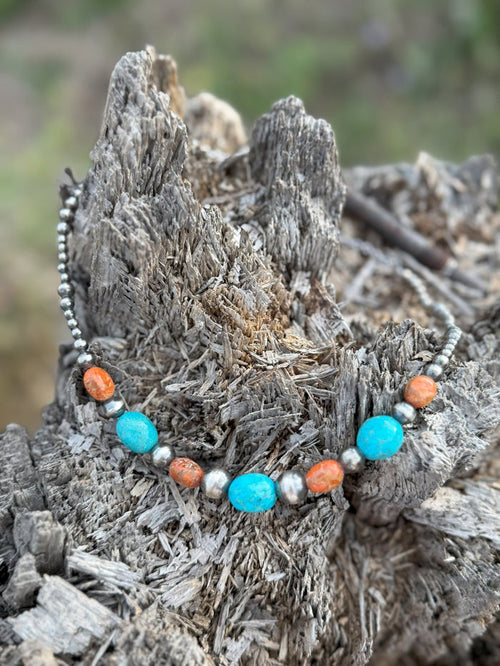 Western Coral Apple Beaded Necklace
