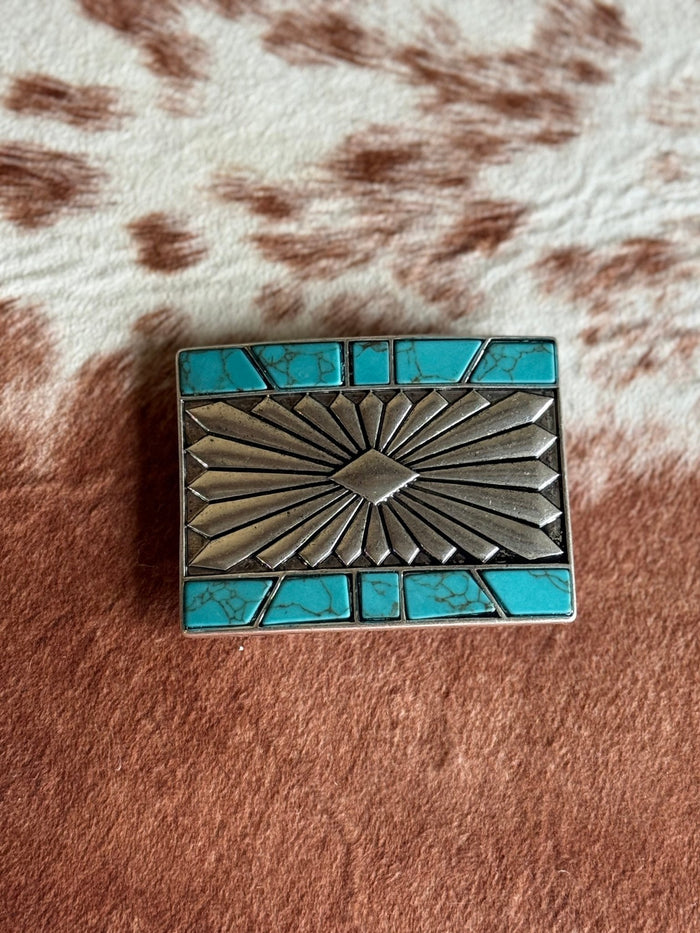 Western Turquoise Concho Belt Buckle