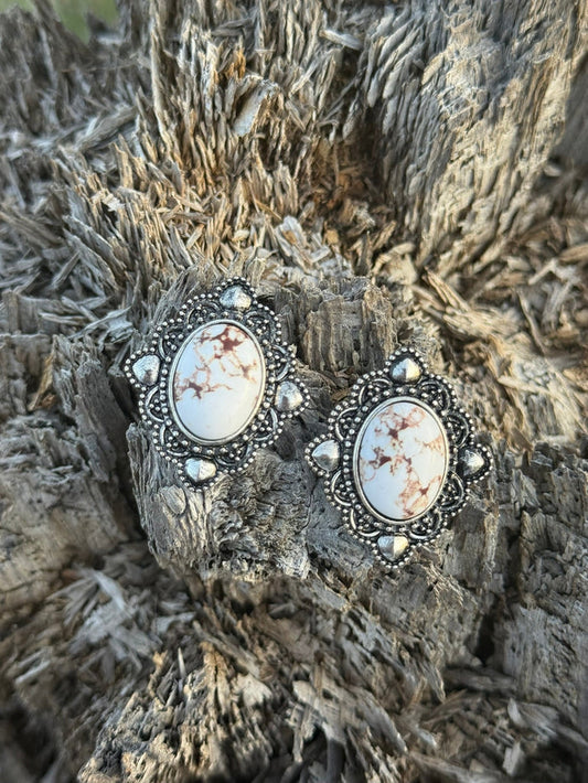 White Buffalo Concho Stud Earrings