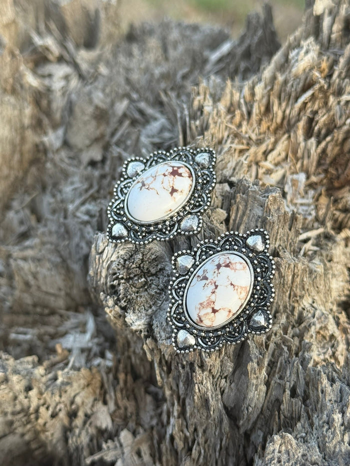 White Buffalo Concho Stud Earrings