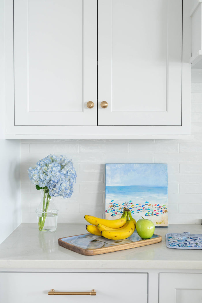 wooden tray with oyster pattern in a kitchen