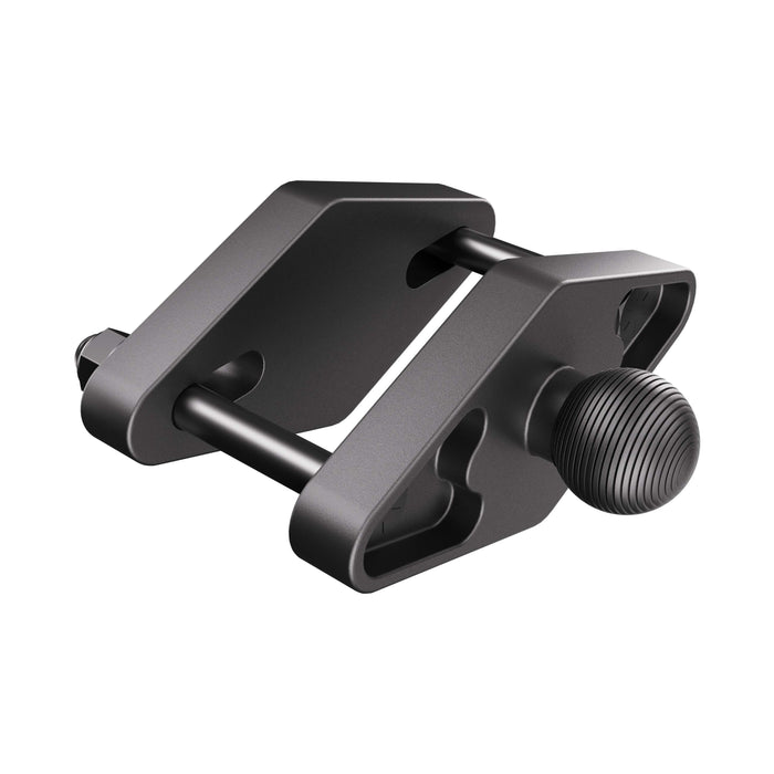 Black metal clamp on a white background