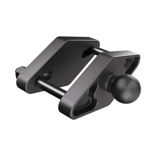 Black metal clamp on a white background